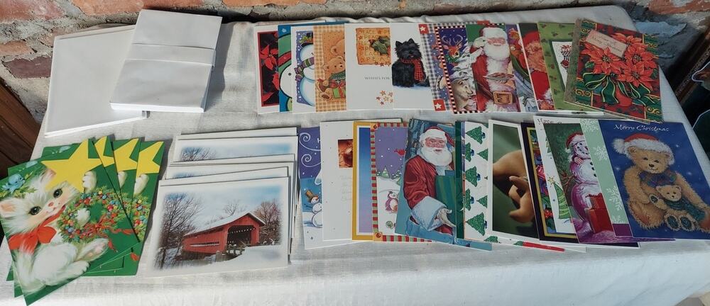 Vintage Assorted Christmas Greeting Cards Bulk Lot With Envelopes Santa Snowman